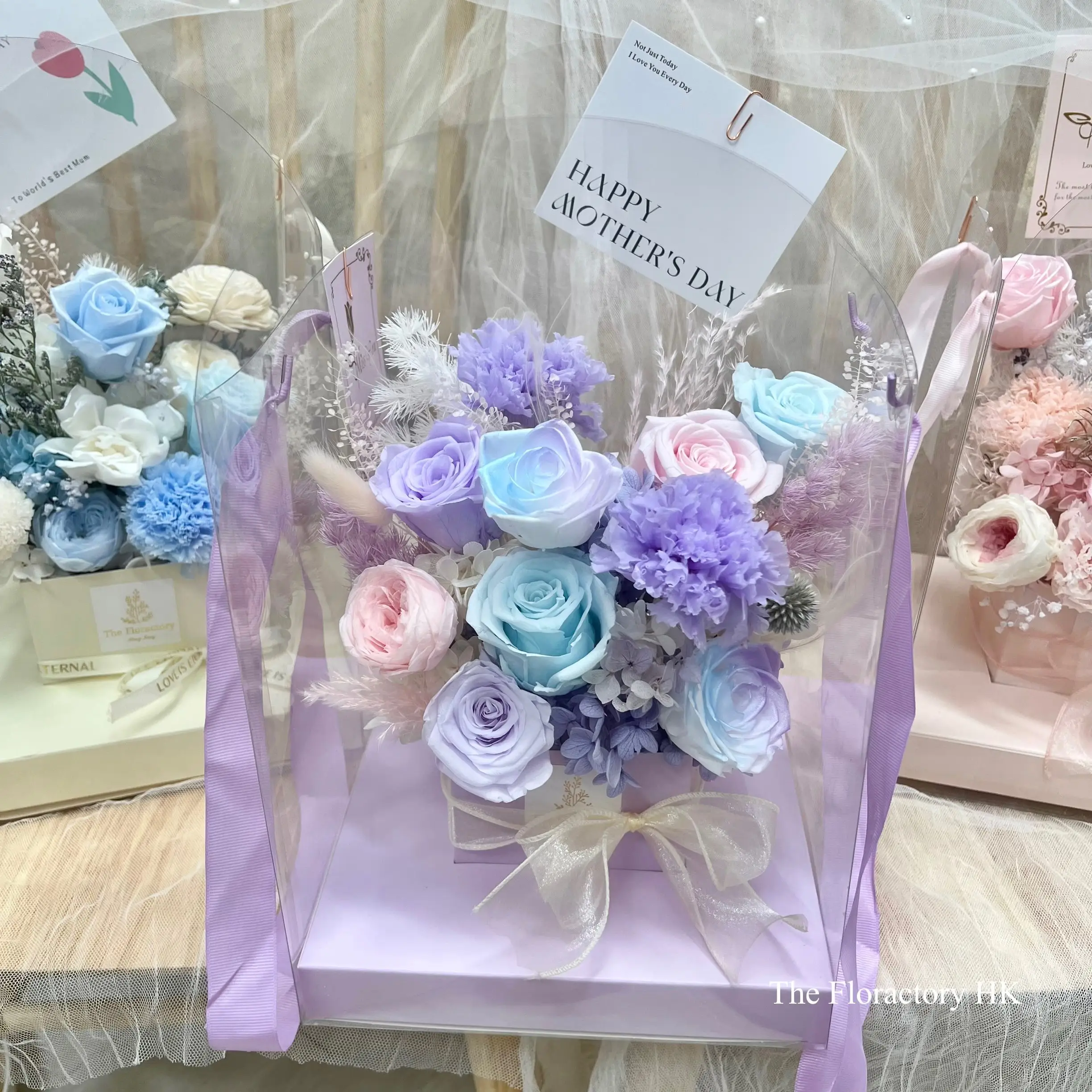 母親節花束訂購推薦_全景透明手提永生花花盒